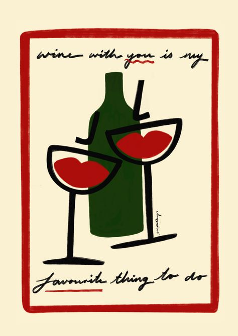 Wine Illustration Design, Wine Poster Design, Wine Poster, You Are My Favorite, Wine Clubs, Large Canvas Art, Paint And Sip, Wine List, Chiaroscuro