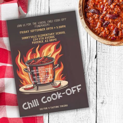 Chili Cook Off Fundraiser Invitation Fundraiser Invitation, Fundraiser Ideas, Chili Cook Off, Spicy Chili, Cook Off, People's Choice Awards, Create Your Own Invitations, Elementary Schools, Chili