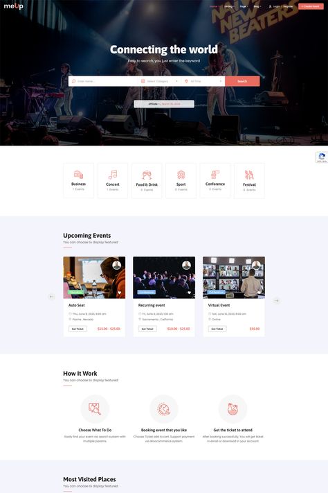 Meup is an event marketplace WordPress theme that is designed specifically for creating event listing and booking platforms. It offers a range of features and design elements to help you build a professional and user-friendly event marketplace website. Event Booking Website, Events Website Design, Event Website Design, Ui Design Ideas, Web Application Design, Website Design Inspiration Layout, E Ticket, Event Management Services, Event Registration