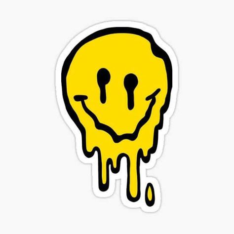 Aesthetic Smiley Face, Drippy Smiley Face, Smiley Face Sticker, Face Tattoo, Smiley Face, Smiley, Yellow