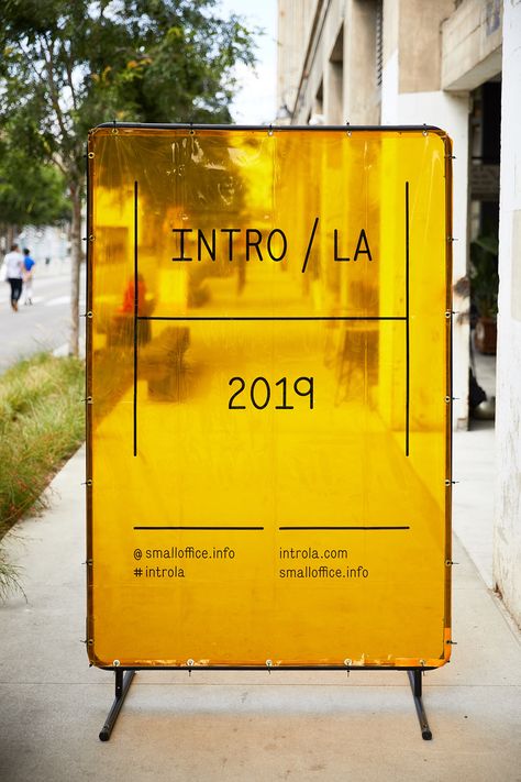 IntroLA-2019-20 - Design Milk Exhibition Signage Design, Brand Signage Design, Yellow Signage, Exhibit Signage, Interior Signage Design, Sign Graphic Design, Exhibition Signage, Wayfinding Design, Environmental Graphic Design