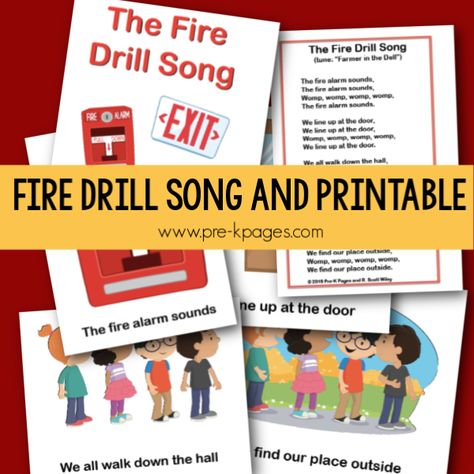 fire drill song and printable pre-k. Fire Safety Month is October but fire drills are important all year long. The biggest problems in fire drills occur when children are not prepared and don’t know what to expect. This song (and the printable pictures that go with it) can help remind your children of fire drill procedures. Teaching Community Helpers, Fire Prevention Week Preschool, Fire Drill Procedures, Fire Safety Preschool Crafts, Preschool Fire Safety, Fire Safety Theme, Fire Safety Activities, Early Education Classroom, Fire Safety Preschool