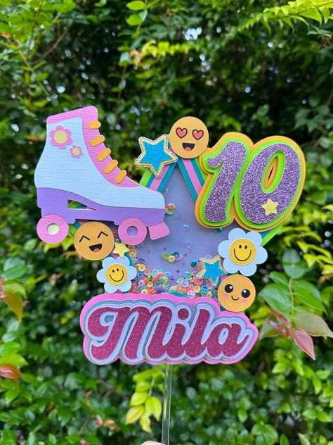 Skate Cake, Roller Skate Cake, Roller Skate Birthday, Shaker Cake Topper, Skate Birthday, Ice Candy, Emoji Party, Glitter Colors, Skate Party