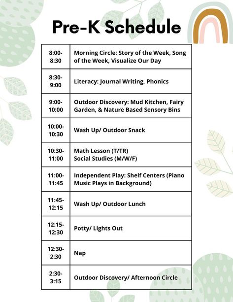 Whether you are a homeschooling mama teaching your children or a preschool teacher managing several little ones, this daily schedule offers flexibility and tons of outdoor discovery time for your little learners! #montessori #naturebased #emilioreggio #homeschool #homeschooling #motherhood #preschool #schedule #dailyschedule #routine #toddler #3yearold #4yearold #prek Homeschool Schedule Daily Routines, 3 Hour Preschool Schedule, Daily Pre K Schedule, Preschool Classroom Schedule Ideas, Pre K Class Schedule, Daily Routine For Preschoolers, Toddler Learning Schedule, Montessori Preschool Schedule, Preschool Homeschool Routine