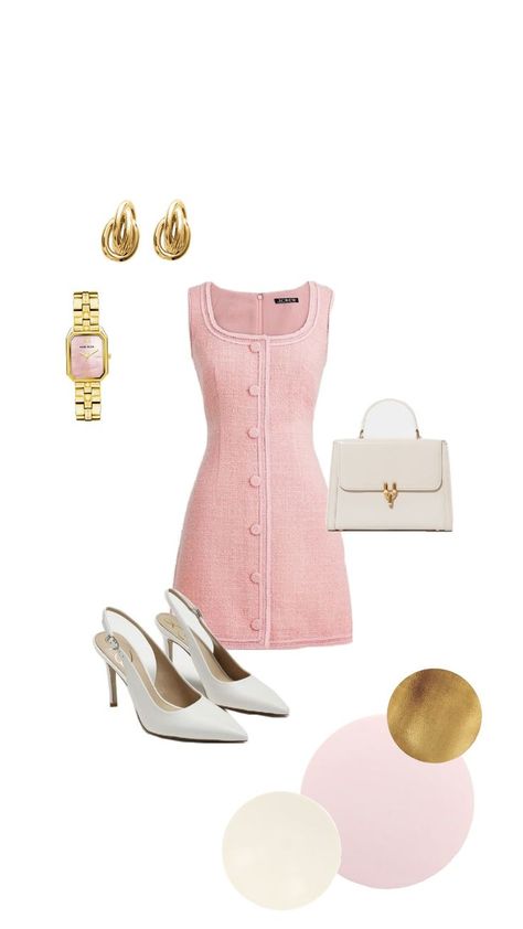 dress, outfit, pink, oldmoney Church Dress Outfit, Elegant Outfit Dress, Rich Girl Aesthetic Outfit, Rich Girl Outfits, Rich Outfits, Outfit Polyvore, Elegant Outfit Classy, White Chic, Expensive Clothes