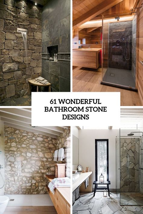 61 Wonderful Stone Bathroom Designs Stone Floor Bathroom, Stone Tile Bathroom, Bathroom Stone, Wood Tile Bathroom, Natural Stone Bathroom, Finish Bathroom, Shower Remodel Diy, Small Shower Remodel, Bathroom Design Black