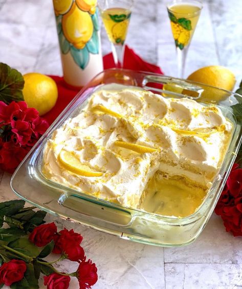 Limoncello Tiramisu Limoncello Tiramisu, Squeezed Lemon, Tiramisu Recipe, Mascarpone Cheese, Egg Yolks, Whipping Cream, Egg Whisk, Italian Desserts, Food For A Crowd