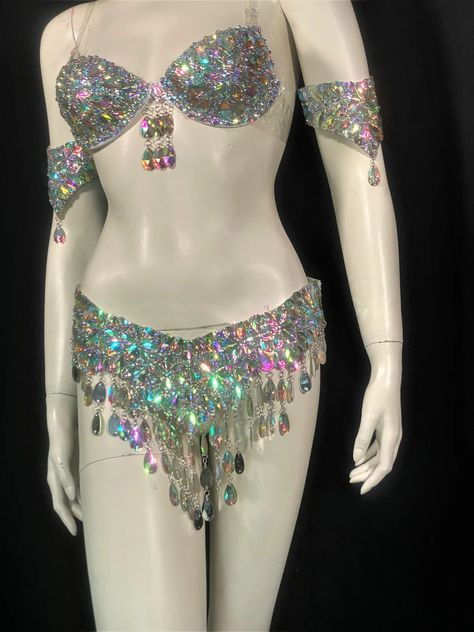 Iridescent Crystal AB Carnival Costume Set Crystal Belt and | Etsy Showgirl Outfit, Shine Costume, Transparent Outfit, Bling Bra, Showgirl Costume, Crystal Bra, Sequin Bra, Clear Bra, Carnival Costume