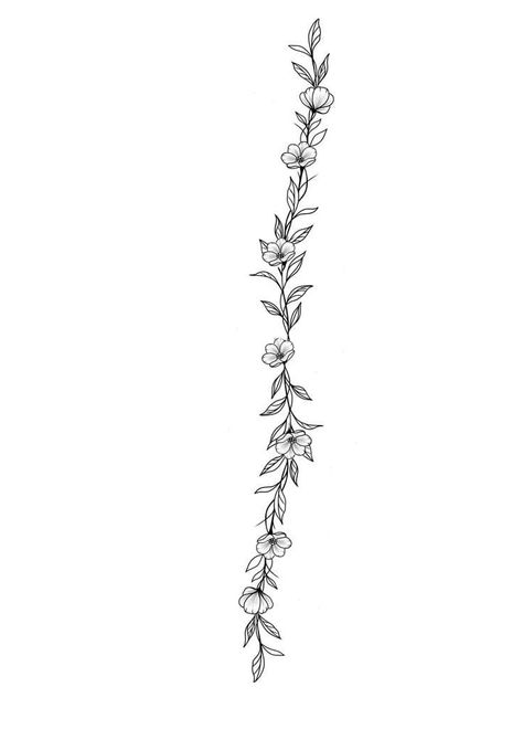 Dainty Floral Hip Tattoo, Greenery Spine Tattoo, Feminine Arm Tattoos Floral Sleeve, Flower Vine Sketch, Flower Chain Tattoo Arm, Tatoos Flowers Arm, Dainty Floral Vine Tattoo, Vine Cuff Tattoo, Vine Tattoo With Flowers