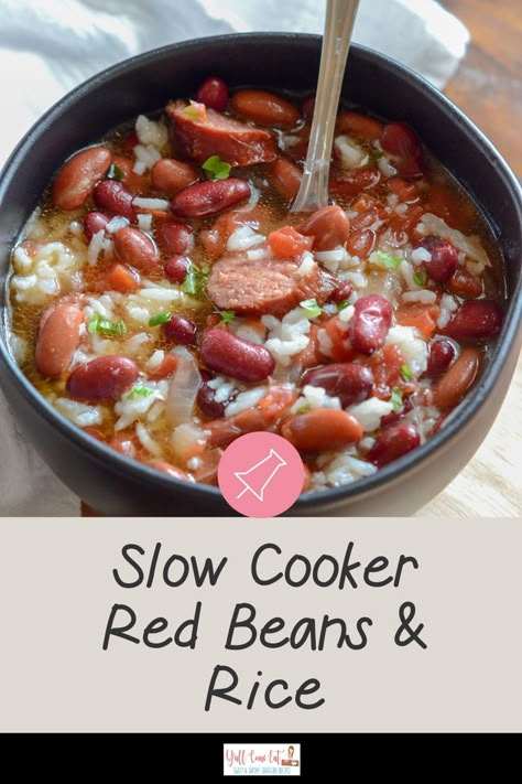 This easy slow cooker recipe for red beans and rice with sausage is a modified spin on New Orleans style red beans and rice. This southern Cajun recipe used canned red kidney beans and smoked sausage. Prepared in the Crock Pot, it is a simple recipe and will take you back to Louisiana! Smoked Sausage Slow Cooker, Kidney Bean Crockpot Recipe, Recipes Using Canned Kidney Beans, Canned Red Beans And Rice Recipe, Rice In Slow Cooker, Crockpot Rice And Beans, Recipe For Red Beans And Rice, Crock Pot Red Beans, Louisiana Red Beans And Rice Recipe