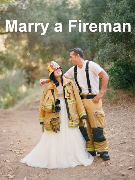 marry a fireman!! <3  love this photo Fireman Wedding, Firefighter Jacket, Firefighter Wedding, Fire Fighters, Light My Fire, Photo Couple, Wedding Pics, Fire Department, Here Comes The Bride