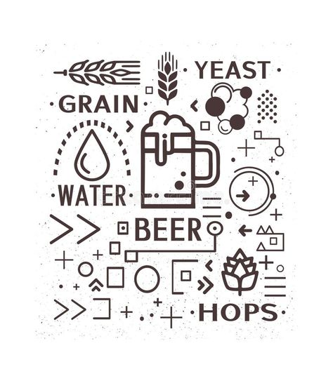 Beer Doodle, Beer Infographic, Beer Branding Design, Craft Beer Logo, Brewery Signs, Beer Drawing, Craft Beer Design, Beer Illustration, Beer Hops