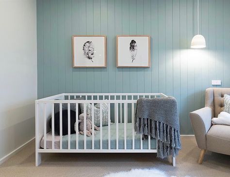 Does anyone love this nursery as much as we do? 😍 We’re digging the simple, yet chic styling of this room by @montgomeryhomes 🙌🏻 Blue Willow Bedroom, Blue Feature Wall Bedroom, Timber Feature Wall, Blue Feature Wall, Nursery Idea, Fun Room, Not Pregnant, Feature Wall Design, Feature Wall Bedroom