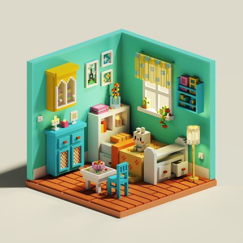 Cube World, Voxel Art, House Cartoon, Isometric Drawing, Props Art, Isometric Art, Isometric Design, Isometric Illustration, Low Poly Art