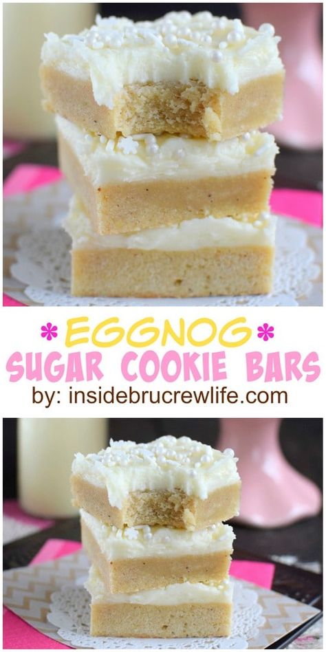 Eggnog Puff Pastry, Eggnog Baking, Eggnog Treats, Easy Cookie Bars, Desserts Winter, Eggnog Cookie, Christmas Bars, Eggnog Dessert, Eggnog Recipes