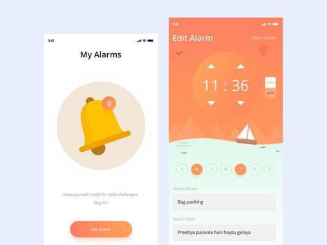 Alarm App, Yoga App, Ui Ux 디자인, Clock Alarm, Mobile App Design Inspiration, App Interface Design, App Design Inspiration, Mobile App Ui, App Interface