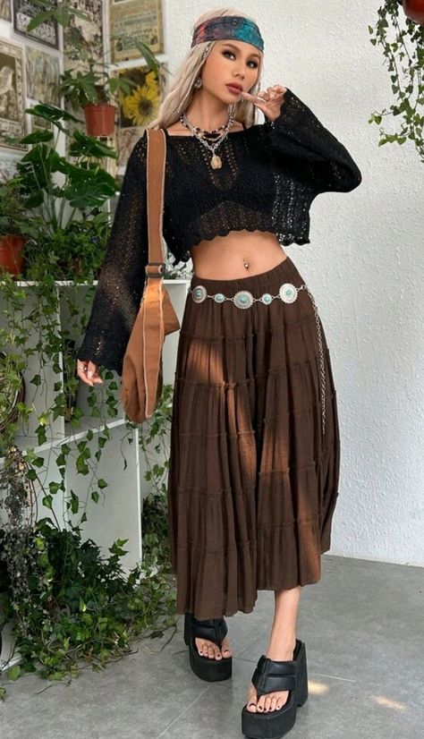 Boho Fairy Outfit, Witchy Spring Outfits, Solar Punk Fashion, Dark Hippie Outfits, Forest Outfits, Boho Hippie Outfits, Edgy Boho, Fairy Outfit, Earthy Outfits