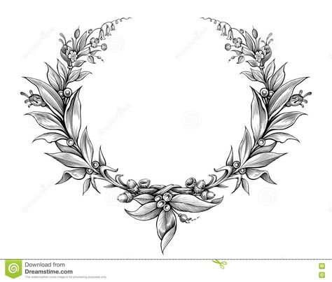 Laurel wreath vintage Baroque frame border monogram floral heraldic shield leaf engraved flower tattoo black and white vector. Illustration about border, leaf, element - 77942311 Flower Tattoo Black And White, Flower Tattoo Black, Laurel Wreath Tattoo, Vintage Flower Tattoo, Wreath Tattoo, Tattoo Black And White, Baroque Frame, Flower Tattoo Back, Black And White Vector