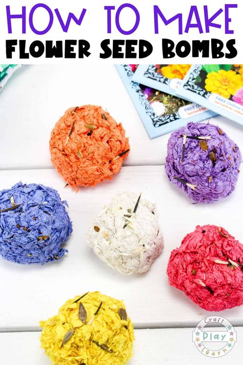 How To Make Seed Bombs - Craft Play Learn Seed Balls, Garden Kids, Paper Balls, Fun Activities To Do, Flower Bomb, Creative Gardening, Seed Paper, Spring Activities, Activity For Kids