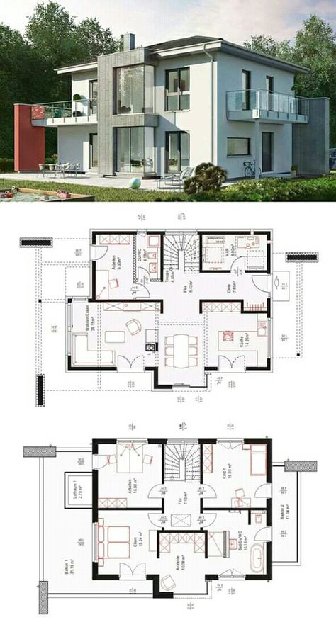 Case Minecraft, Plan Architecture, Plan Villa, Small Villa, Modern House Floor Plans, Two Story House Plans, Two Story House, Villa Style, House Floor Design