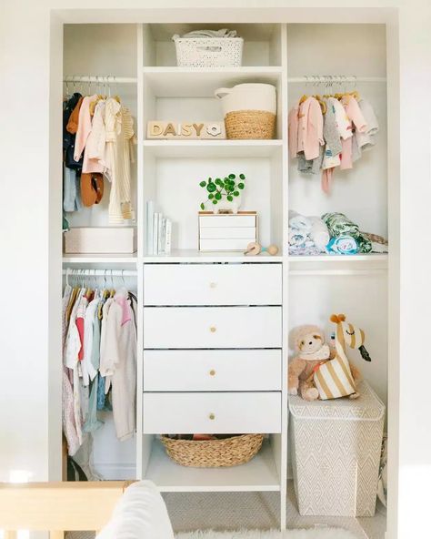 The best closet makeovers using IKEA PAX systems with hacks to make it look custom and solutions for creating the most functional storage. Ikea Child Wardrobe, Closet Ideas For Kids, Closet Baby Room, Hummingbird Nursery, Ikea Closet Ideas, Ikea Kids Wardrobe, Playroom Idea, Toddler Closet, Ikea Pax Closet