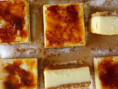 Creme Brulee White Chocolate Cheesecake Bars Recipe - Whisk White Chocolate Cheesecake Bars, Creme Brulee Cheesecake Bars, Chocolate Cheesecake Bars, Creme Brulee Cheesecake, White Chocolate Cheesecake, Cheesecake Bar Recipes, Cheesecake Factory, Cheesecake Bars, Chocolate Cheesecake