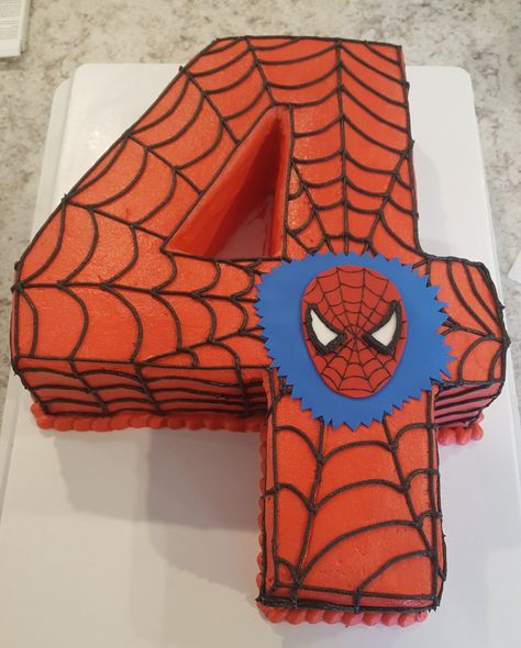 Number 4 Cake Boy, Number 4 Spiderman Cake, Number 4 Cake, Spider Cake, Spiderman Birthday Cake, 4 Cake, 4th Birthday Cakes, Happy 4th Birthday, Spiderman Party