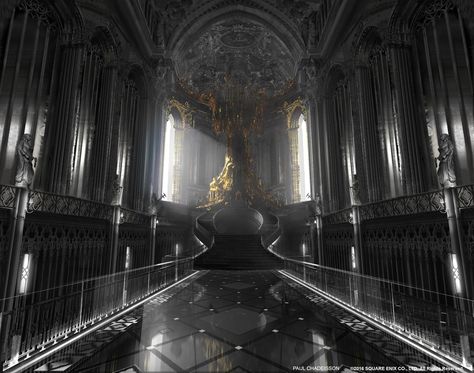 Massive Throne Room | ArtStation - Final Fantasy XV | Kingsglaive | Audience chamber, Paul Chadeisson Bg Design, Fantasy Rooms, Throne Room, Fantasy City, Fantasy Castle, Fantasy Setting, Fantasy Places, Final Fantasy Xv, Futuristic City