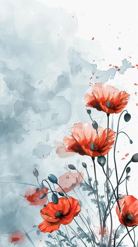 Midjourney AI Image: A background for an invitation card with poppies on the right side, in the watercolor style, with a ... → more in ai-img-gen.com Poppy Screensaver, Poppy Phone Wallpaper, Poppy Wallpaper, Watercolor Wash, Delicate Details, Blue Watercolor, Screen Savers, Red Poppies, Covered Boxes