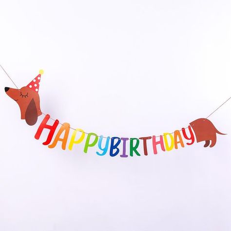 Dachshund Party, Dog Themed Birthday Party, Dachshund Decor, Dachshund Birthday, Birthday Wishes For Brother, Banner Size, Bday Cards, Dog Birthday Party, Puppy Birthday