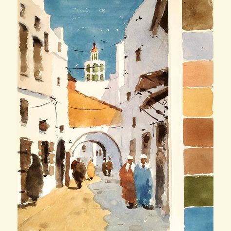 Light On The Wall, Fast Sketch, Power Of Light, Alhambra Granada, City Postcard, City Sketch, Watercolor City, Watercolour Paint, Travel Sketches