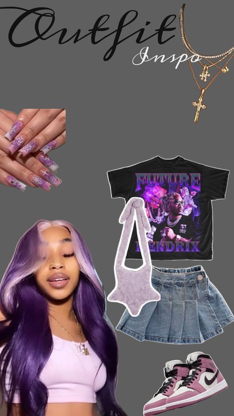 Purple Outfits Black Women Streetwear, Purple Birthday Outfit Ideas, Purple Birthday Outfits Black Women, Birthday Outfit 17th Birthday, Purple Birthday Outfits, Purple Baddie Outfits, Purple Outfits Black Women, Purple Birthday Outfit, Outfit Ideas Purple