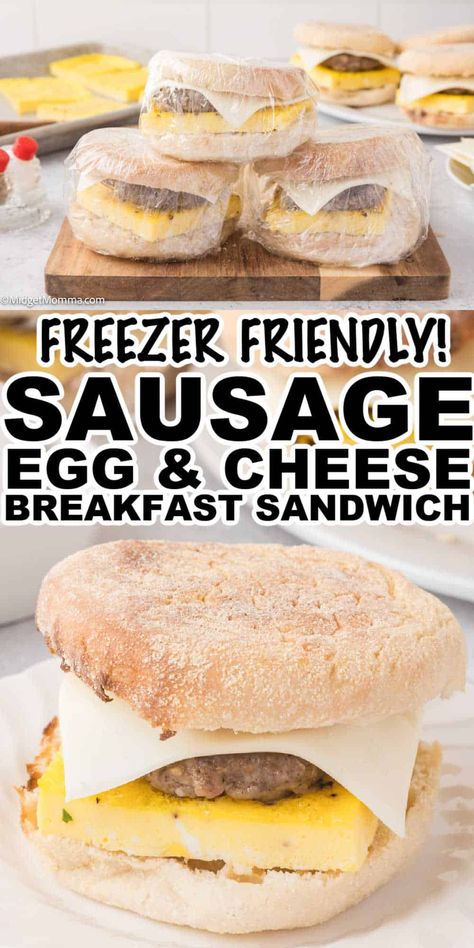 Sausage Egg and Cheese Breakfast Sandwiches are perfect for breakfast. Loaded with flavor and easy to make the kids will love starting their day with or for adults with busy mornings to enjoy. The best part about this Sausage Egg and Cheese Breakfast sandwich recipe is that you can make them ahead of time and freeze them for easy breakfasts in the morning. Make And Freeze Breakfast Sandwiches, Breakfast To Freeze Make Ahead, Homemade Egg Sandwich, Make A Head Breakfast Sandwiches, Sausage Egg Mcmuffin Recipe Freezer Breakfast Sandwiches, Egg Sandwiches To Freeze, Breakfast Sandwiches Meal Prep, Premade Egg Sandwiches, Breakfast Freezer Sandwiches