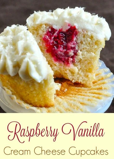 Raspberry Compote, Cream Cheese Cupcakes, Vanilla Cream Cheese, Cupcakes Filled, Coconut Dessert, Raspberry Cupcakes, Rock Recipes, Filled Cupcakes, Brownie Desserts