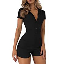 Casual Summer Rompers, Womens Summer Jumpsuits, Womens Black Jumpsuit, Stylish Jumpsuit, Designer Jumpsuits, Short Sleeve Jumpsuits, Womens Playsuits, Short Sleeve Romper, Solid Color Shirt