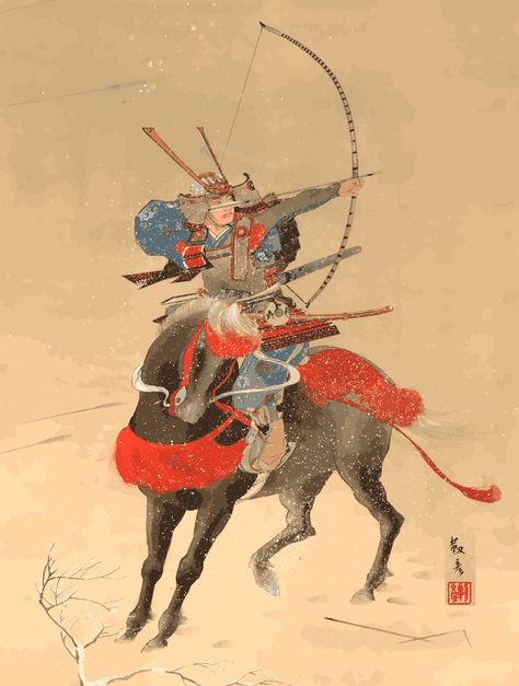 An Edo period Japanese hanging scroll painting of a samurai mounted on horseback. The colors have been digitally enhanced. Samurai Traditional Art, Old Samurai Art, Edo Period Art, Japanese Ronin, Samurai Painting, Traditional Japanese Samurai, Chinese General, Samurai Drawing, Ancient Samurai