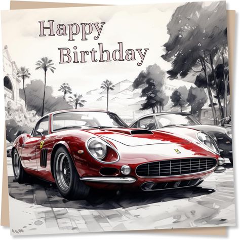 Happy Birthday Card - Red Classic Car - Vintage Car Design - Greetings Wish for Men - Made in UK Red Classic Car, Happy Birthday Grandson, Cards For Women, Happy Birthday Man, Car Vintage, Happy Birthday Dad, Stationery Organization, Cars Birthday, Happy Birthday Card