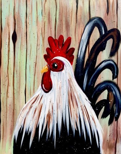 Diy Pig Painting Easy, Rooster Painting Acrylic Easy, Cow Painting Acrylic Easy, Easy Farm Paintings, Chicken Painting Easy, Rooster Paintings, Sharpie Art Projects, Chicken Paintings, Farm Animal Paintings