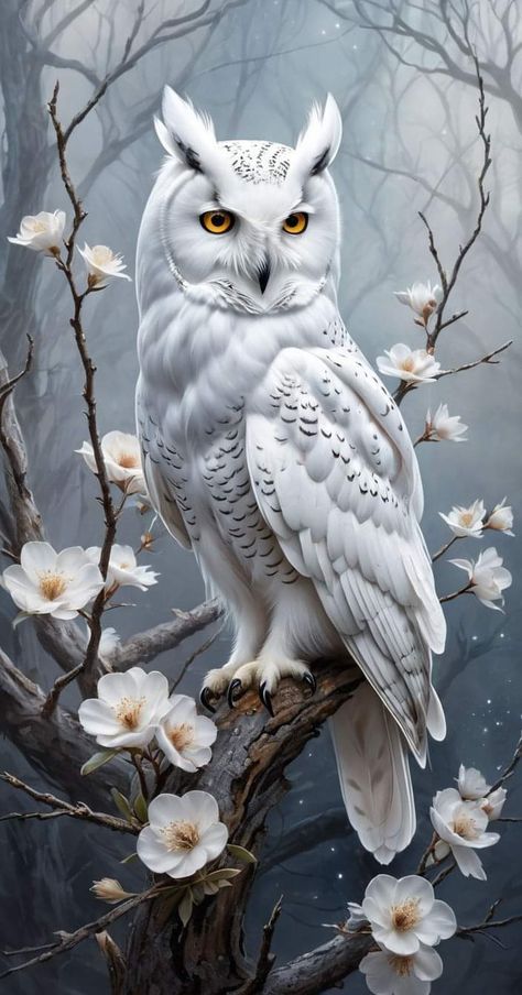 Owl Artwork Drawing, Owl Photography Amazing Photos, Owl Wallpaper Backgrounds, Barn Owl Wallpaper, Owl Artwork Illustrations, White Owl Art, Snowy Owl Art, Owl Collage, Snow Owls