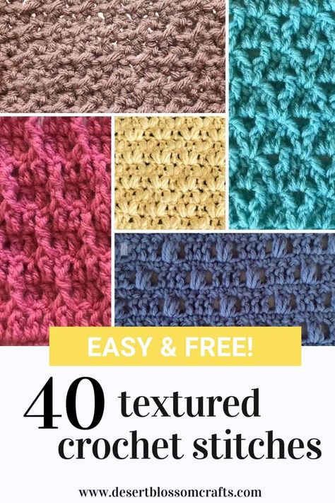 Sample Crochet Stitches, Sprig Stitch Crochet, Crochet Seed Stitch Pattern, Crochet Stitches For Tops, Free Crochet Stitch Patterns Simple, Simple Pretty Crochet Stitches, Embossed Crochet Patterns, Pretty Crochet Stitches Free, Crochet Decorative Stitches