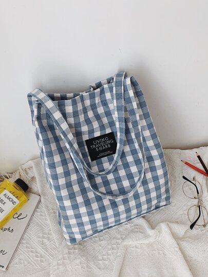 Fabric Bag Design, Plaid Tote Bag, Sac Diy, Letter Bag, Bags Style, Diy Bag Designs, Diy Bags Purses, Tote Bags Sewing, Diy Tote Bag