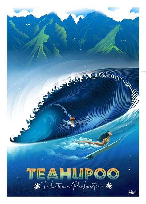 Teahupoo Tahiti, Surf Vintage, Dengeki Daisy, Waves Photos, Surf Poster, 타이포그래피 포스터 디자인, Samurai Tattoo, Surf Tshirt, Vintage Surf