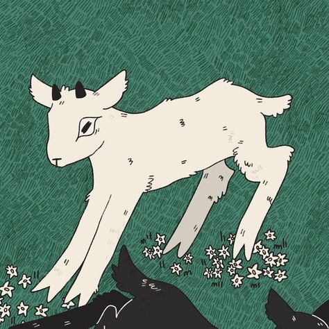 Digital illustration of white and black lamb on top of green, grassy meadow. Cute Goat Illustration, Sheep Monster, Cute Goat Art, Goat Aesthetic, Lamb Illustration, Goat Illustration, Lamb Art, Sheep Drawing, Goat Art