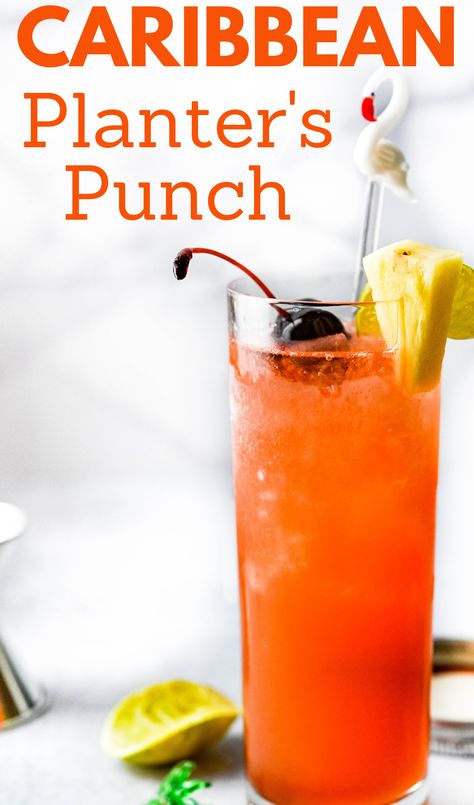 a glass of planter's punch Planters Punch Recipe, Caribbean Rum Punch Recipe, Fruity Rum Drinks, Planter's Punch, Guava Nectar, Planters Punch, Rum Punch Recipes, Punch Cocktails, Bon Apetit