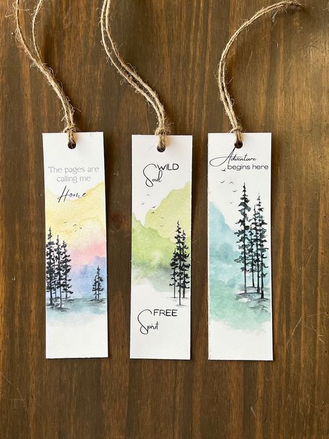 Forest Bookmark Woodsy Watercolor Tree Bookmark Watercolor Forest Bookmark - Etsy Forest Bookmark, Aquarelle Ideas, Tree Bookmark, Bookmark Crochet Tutorial, Watercolour Bookmarks, Bookmark Easy, Bookmark Watercolor, Painted Bookmarks, Beauty Papers