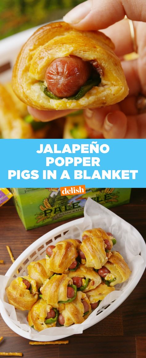 Jalapeno Pigs In A Blanket Recipe, Popper Pigs In A Blanket, Jalapeño Peppers, Jalapeño Poppers, Jalapeno Recipes, Jalapeno Popper, Pigs In A Blanket, Football Food, Jalapeno Poppers