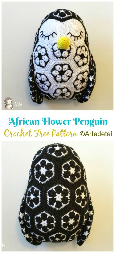 Amigurumi African Flower Penguin Crochet Free Pattern - Crochet #Penguin; #Amigurumi; Free Patterns Crochet Penguin Amigurumi, African Flower Crochet Animals, Penguin Amigurumi, Penguin Crochet, Flower Fall, Crochet African Flowers, Free Pattern Crochet, Crochet Penguin, Crochet Toys Free