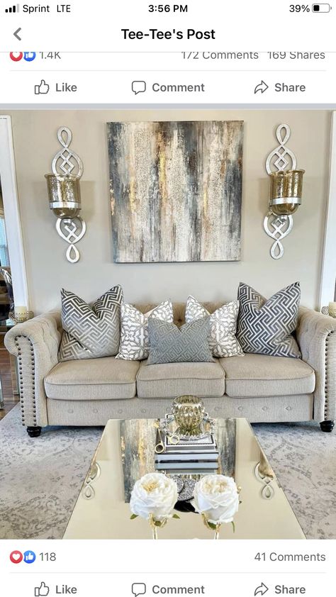 Silver Living Room, Luxury Sofa Living Room, Elegant Living Room Decor, Elegant Living Room Design, Living Room Decor Gray, Gold Living Room, Living Room Decor Colors, Glam Living Room, Enough Money