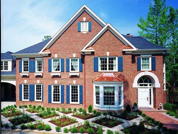 Triangle Brick's Key West - contemporary - exterior - raleigh - Triangle Brick Company Shutters Brick House, Navy Shutters, Exterior House Plans, Triangle Brick, Exterior Cladding Options, Brick Walkways, Curbside Appeal, Coastal Paint Colors, Roofing Colors