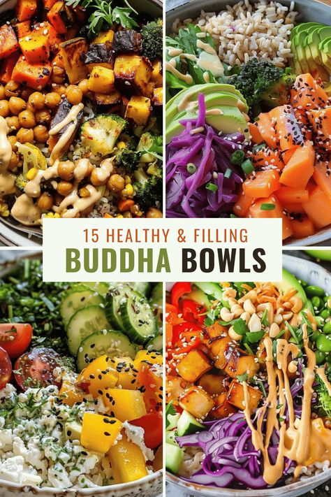 Fuel your day with these 15 nutritious Buddha bowl recipes! Made with a variety of wholesome ingredients, they're perfect for balanced meals that keep you feeling satisfied. Check out my website for all the tasty recipes. Healthy Buddha Bowl, Buddha Bowl Recipes, Nourish Bowls, Power Bowl Recipe, Homemade Pesto Sauce, Balanced Eating, Buddha Bowls Recipe, Tangy Bbq Sauce, Grain Bowls